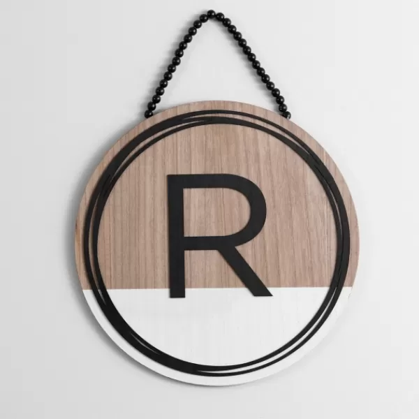 Monogram Wall Decor-Kirkland's Home Wooden Neutral Beaded Monogram R Plaque Tan/Black/White