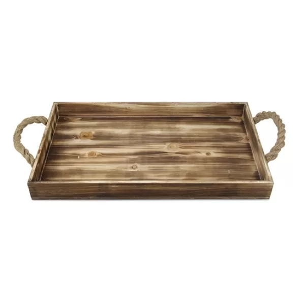 Decorative Trays-Kirkland's Home Wooden Tray With Rope Handles Brown