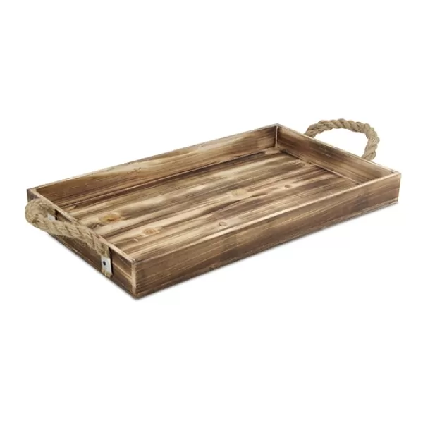 Decorative Trays-Kirkland's Home Wooden Tray With Rope Handles Brown