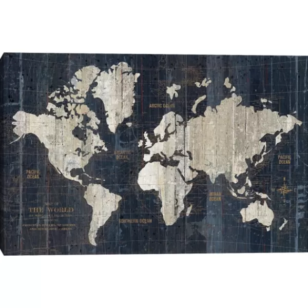 Framed Art-Kirkland's Home World Map Canvas Art Print Blue