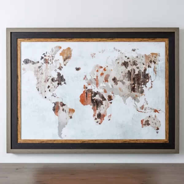 Framed Art-Kirkland's Home World Map Natural Framed Art Print White