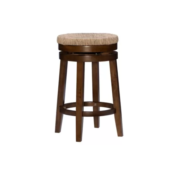 Bar Stools & Counter Height Stools-Kirkland's Home Woven Seagrass Walnut Wood Swivel Counter Stool Tan