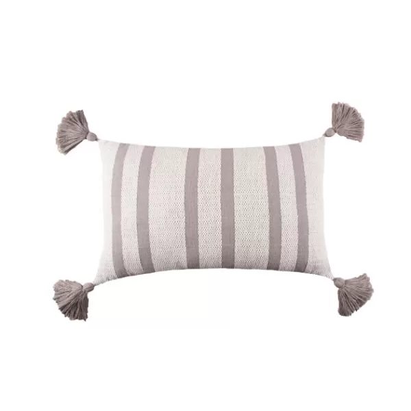 Pillows-Kirkland's Home Woven Tasseled Lumbar Pillow Gray