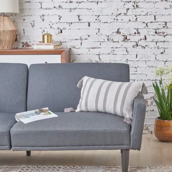 Pillows-Kirkland's Home Woven Tasseled Lumbar Pillow Gray
