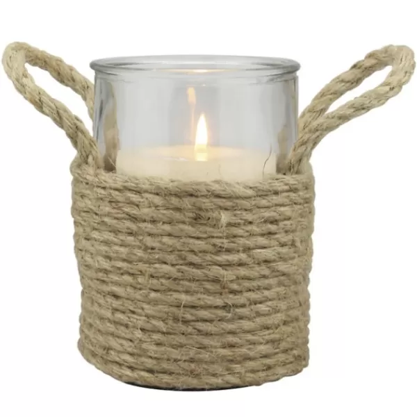 Candle Holders-Kirkland's Home Wrapped Rope Hurricane, 6 In. Brown/Clear