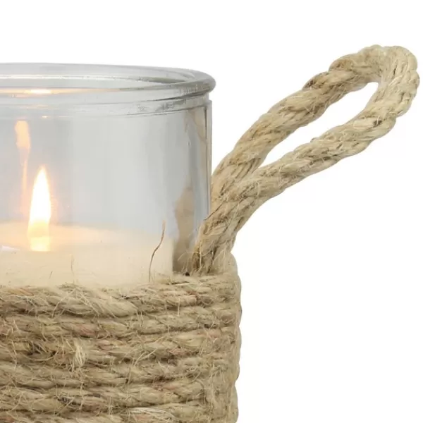 Candle Holders-Kirkland's Home Wrapped Rope Hurricane, 6 In. Brown/Clear