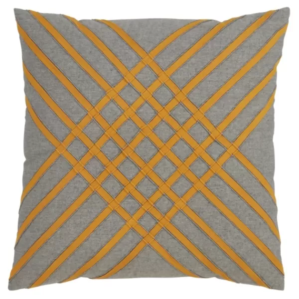 Pillows-Kirkland's Home Yellow Crosshatch Stitch Cotton Throw Pillow Yellow/Gray