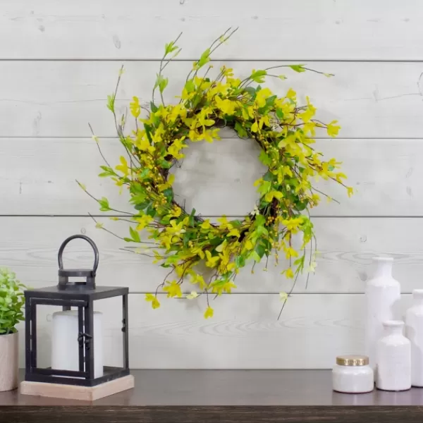 Wreaths-Kirkland's Home Yellow Forsythia Spiral Wreath Yellow/Green