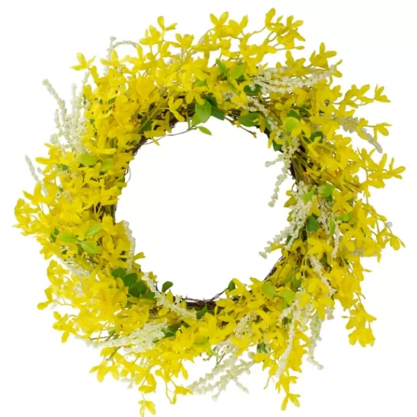 Wreaths-Kirkland's Home Yellow Jasmine Spiral Wreath Yellow/Green