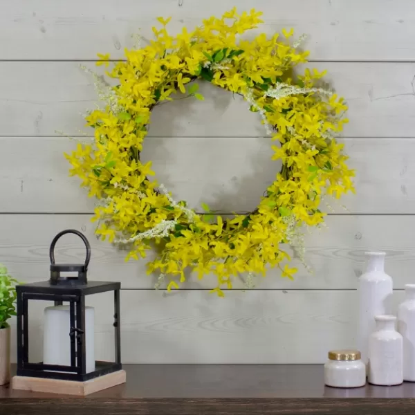 Wreaths-Kirkland's Home Yellow Jasmine Spiral Wreath Yellow/Green