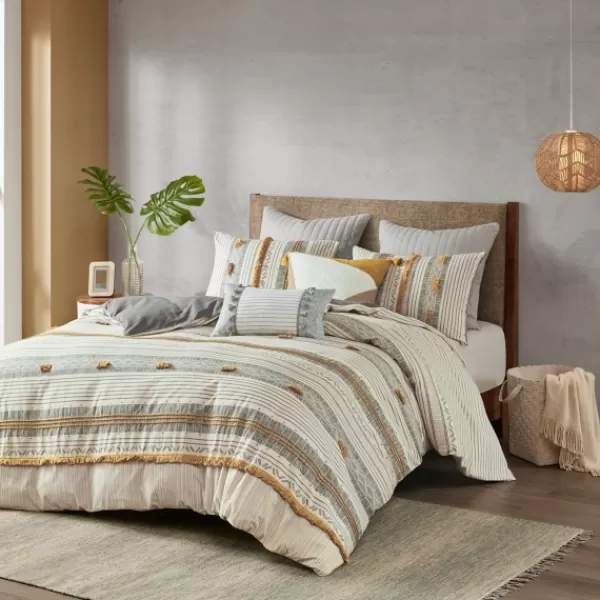 Comforters-Kirkland's Home Yellow Striped 3-Pc. Full/Queen Comforter Set Yellow/Gray