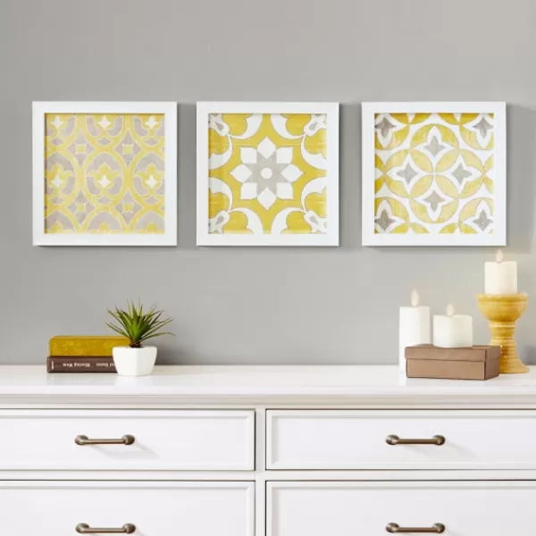Framed Art-Kirkland's Home Yellow Tuscan Framed Wood Art Prints, Set Of 3 White/Yellow/Gray