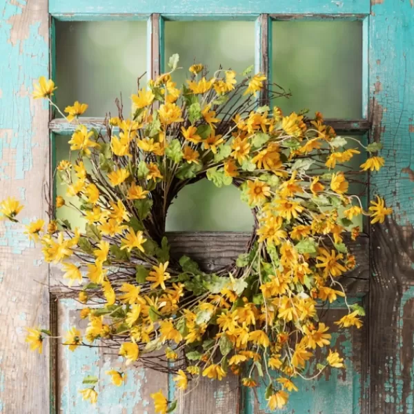 Wreaths-Kirkland's Home Yellow Wild Daisies Wreath Yellow/Green