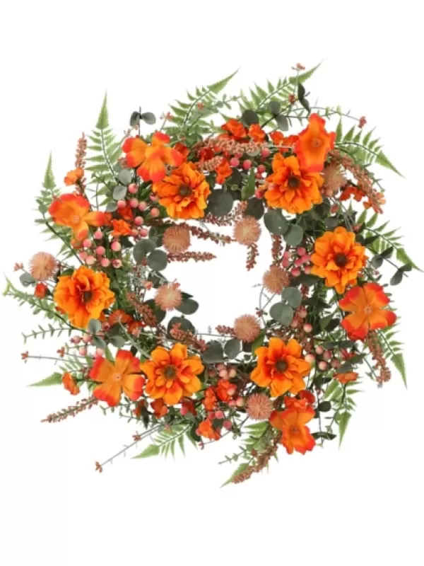 Wreaths-Kirkland's Home Zinnia And Berry Wreath Orange