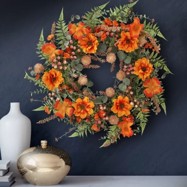 Wreaths-Kirkland's Home Zinnia And Berry Wreath Orange